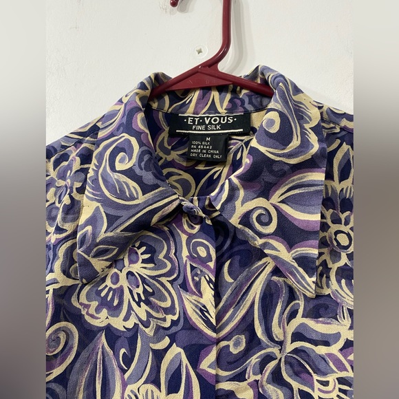 ET VOUS Silk Vintage Sleeveless Front Buttoned Purple/ Lila/ Beige Floral M - Picture 2 of 11